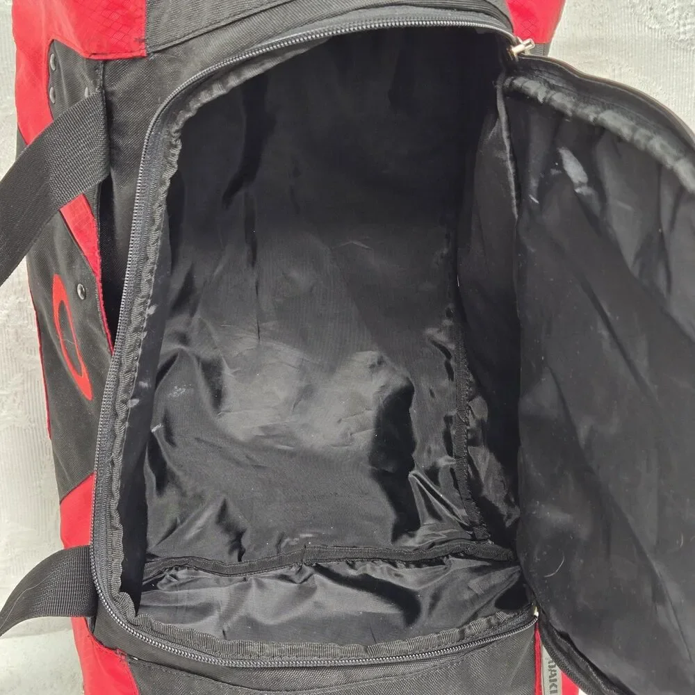 Y2K Oakley Red Black Multi Pocket Duffle Gym Bag Workout  Embroidered Studded